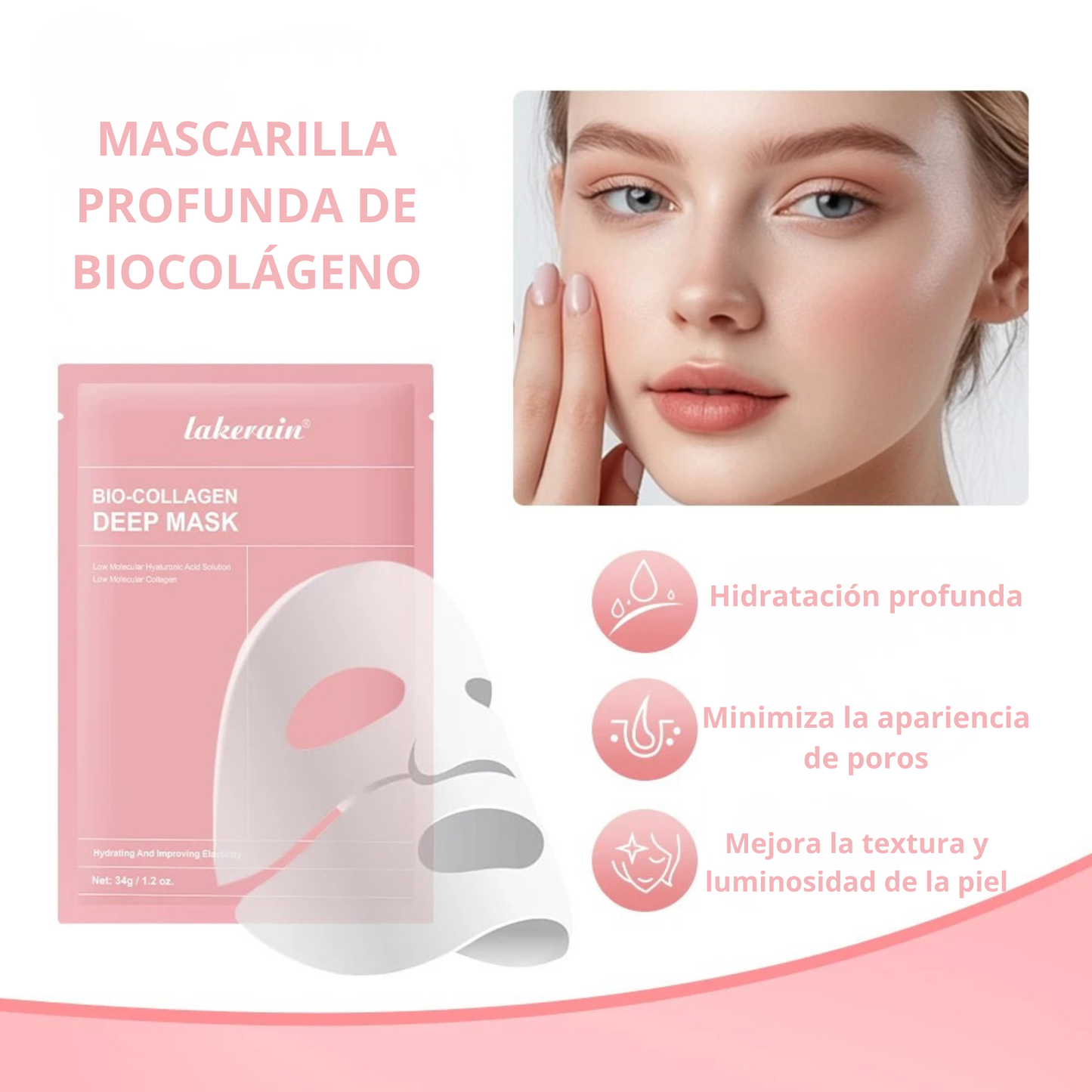 Mascarilla facial de biocolágeno hidratante y minimizadora de poros