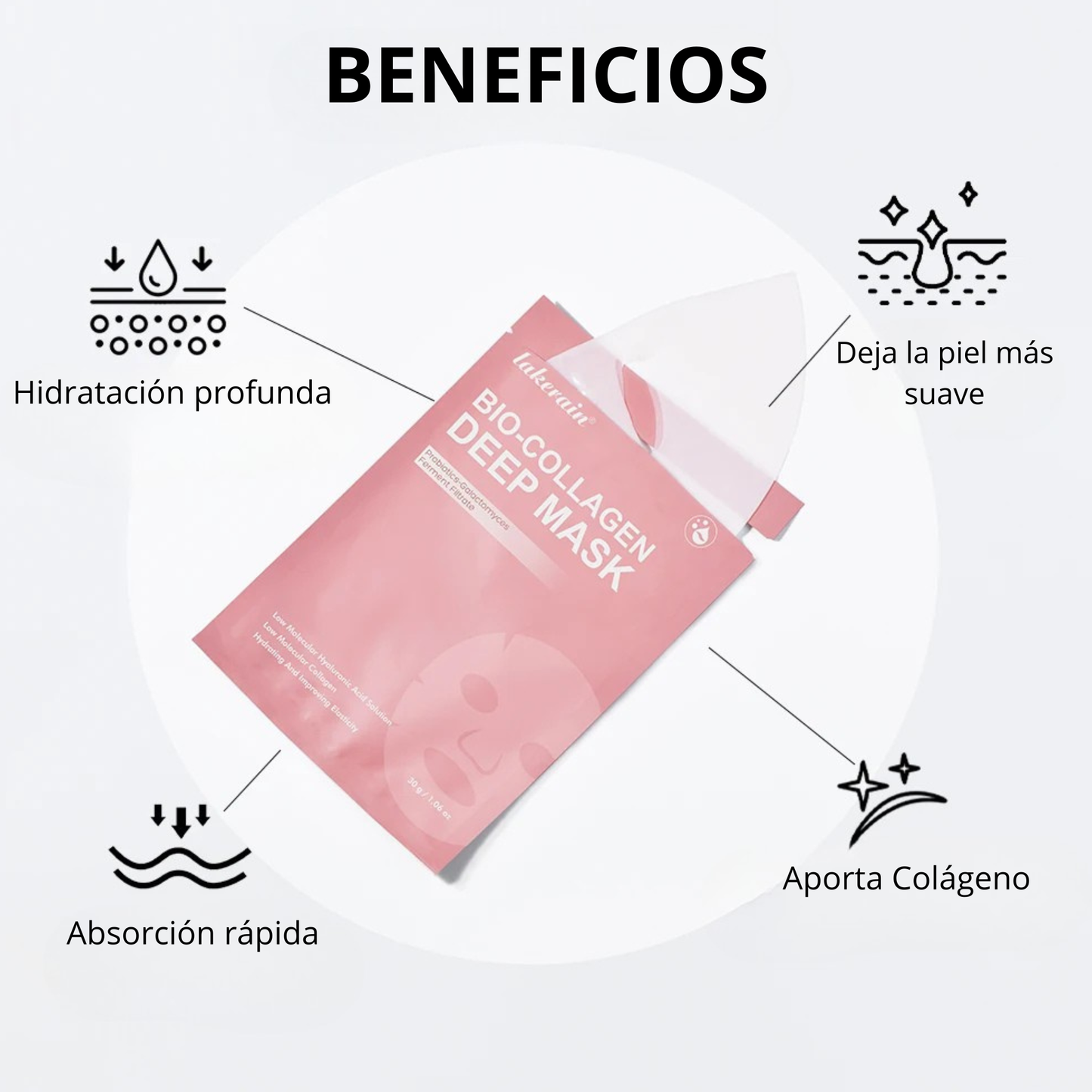 Mascarilla facial de biocolágeno hidratante y minimizadora de poros