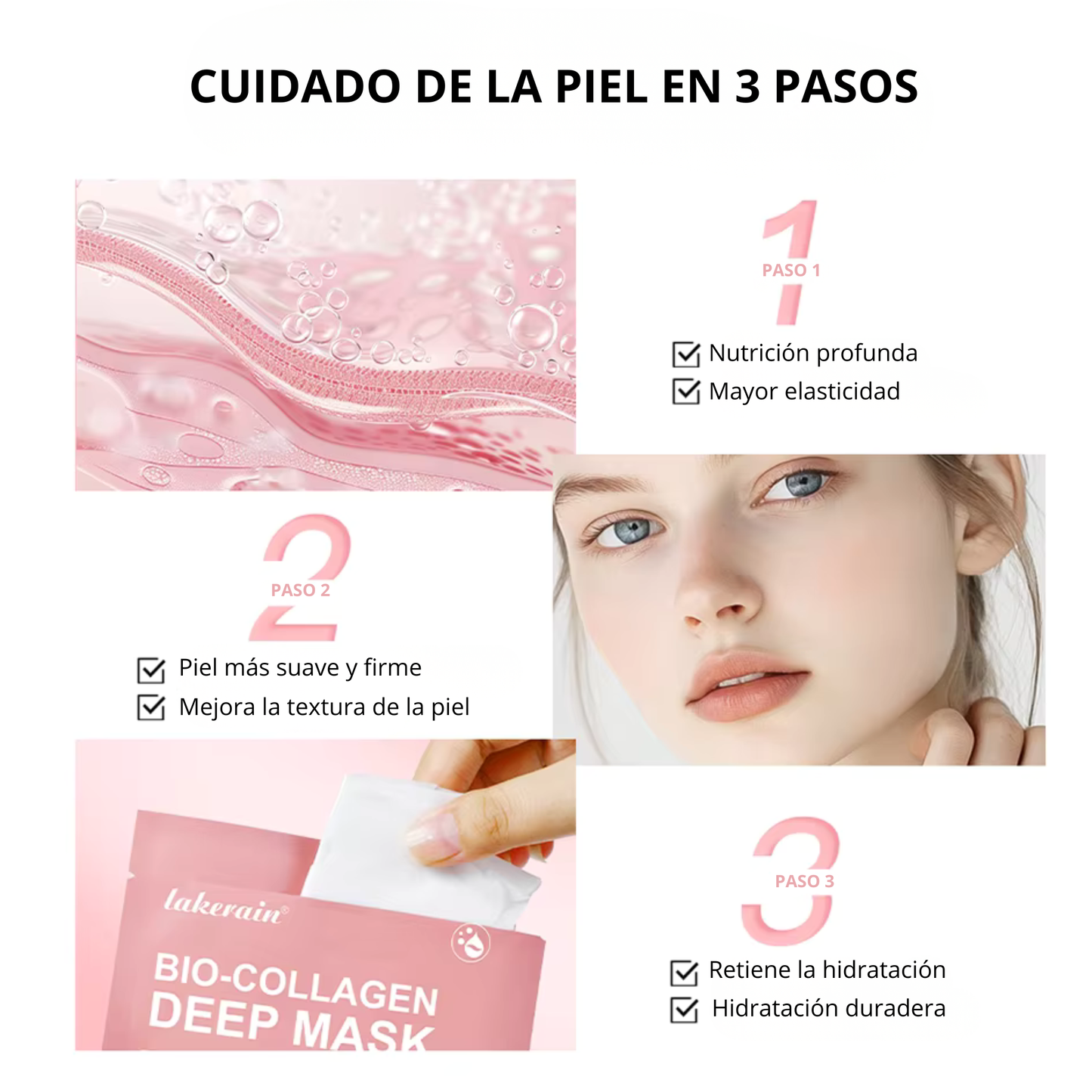 Mascarilla facial de biocolágeno hidratante y minimizadora de poros